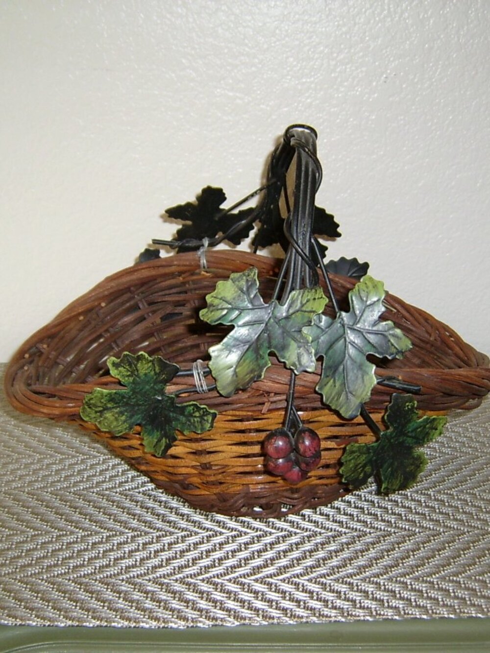 Wicker & Metal Basket with Leaf & Grape Theme